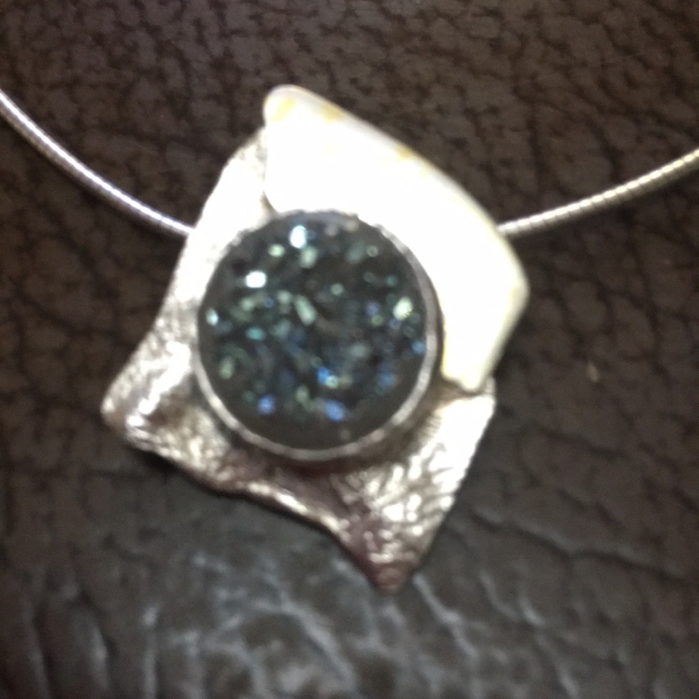 Unique sterling  silver drusy quartz necklace